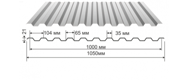 Профнастил оцинкованный С-21 1050x2000 (эконом) купить недорого в Солнечногорске