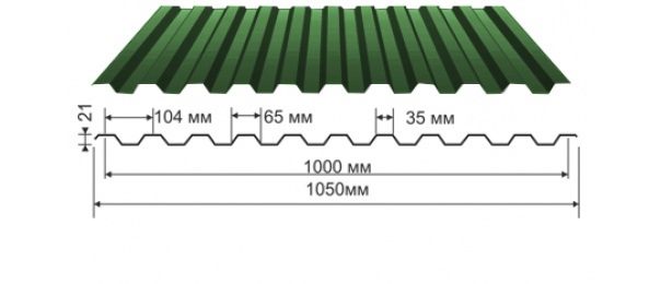 Профнастил зеленый оцинкованный  RAL 6005 С-21 купить недорого в Солнечногорске